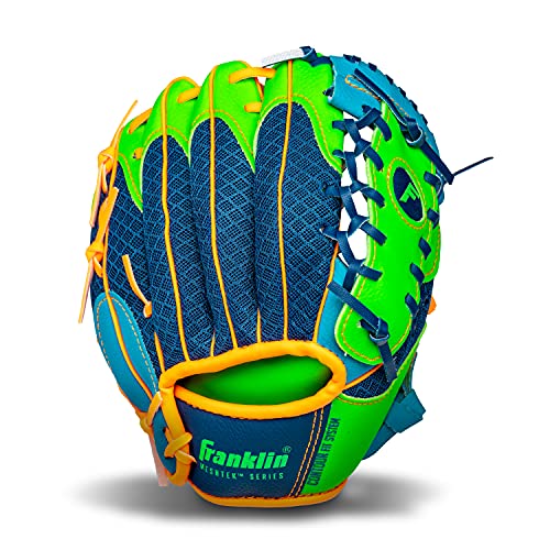 Franklin Sports Kids Baseball Gloves - Meshtek Child's Teeball Glove + Ball Set - Boys + Girls Teeball Mitt Set - Right Hand Throw - 9.5' - Navy/Lime