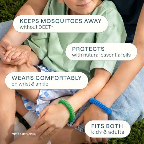 Image of Cliganic 10 Pack Mosquito Repellent Bracelets for Adults & Kids (Rainbow Colors) - Natural DEET-Free Bands, Individually Wrapped