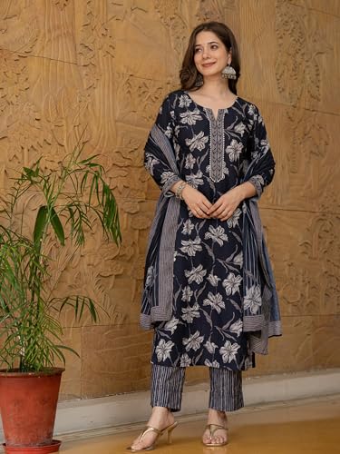 Image of Vaamsi Women's Rayon Blend Floral Straight Printed Kurta Pant With Dupatta Set
