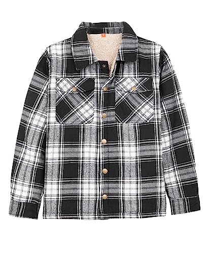 ZENTHACE Toddlers and Kids Boys Girls Sherpa Lined Snap Flannel Shirt Jacket,Cozy Plaid Shacket (Gender-Neutral)