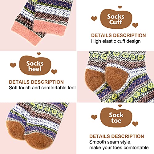 Image of ICEIVY Womens Socks 5 Pairs Wool Warm Cotton Thick Vintage Casual Winter Cabin Crew Fuzzy Socks Gifts For Women