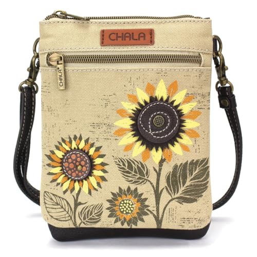 Chala Sunflower RFID Protected Canvas Double Pocket Crossbody Bag with Two Straps