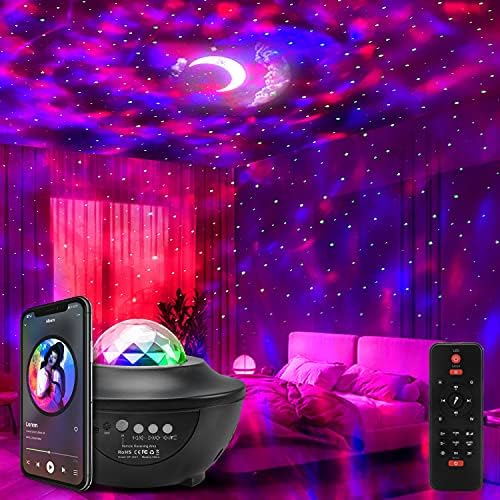 Galaxy Projector Lights Starry Night Light Moon Star Nebula Wave Projector with Music Bluetooth Speaker RGB Color Changing Remote&Voice Control Party Light for Kids Adults Bedroom Home Décor