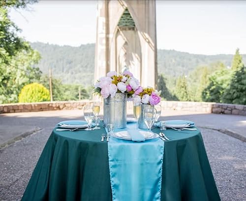 LTC LINENS Hunter Green Round Tablecloth 108 Inch - Stain-Resistant Polyester Cloth for 48"-72" Round Tables - Washable Table Cover for Wedding, Party