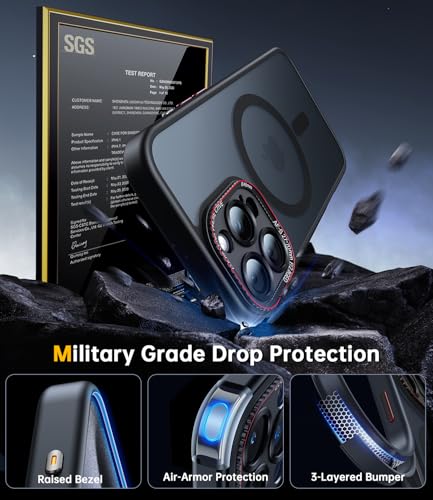 JUESHITUO per iPhone 16 Pro Max Cover per Magsafe [Protezione Militare] [Con Protezione Fotocamera Integrata] Mate Cover Resistente Agli Urti e Alle Impronte Digitali per iPhone 16 Pro Max Cover Nero