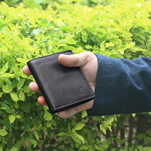 Image of KARA Genuine Leather Wallet for Men - Bi Fold Vertical Dual Color Black & Blue Men's Wallet with Six Business Card Holding Slots
