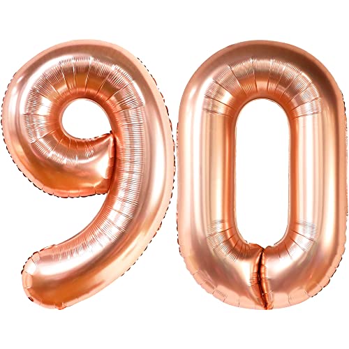 KatchOn Big Rose Gold 90 Balloon Number - 40 Inch | Rose Gold 90th Birthday Balloon, Number 90 Birthday Decor