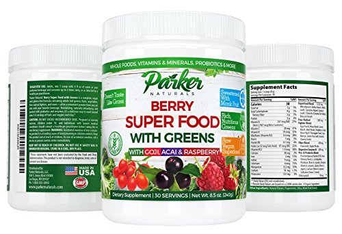 Berry Green Superfood Powder with Organic Greens & Organic Fruits, Enzymes, Probiotics, Antioxidants, Vitamins, Minerals - Alkalize & Detox - Non GMO, Vegan & Gluten Free - 240 Grams...