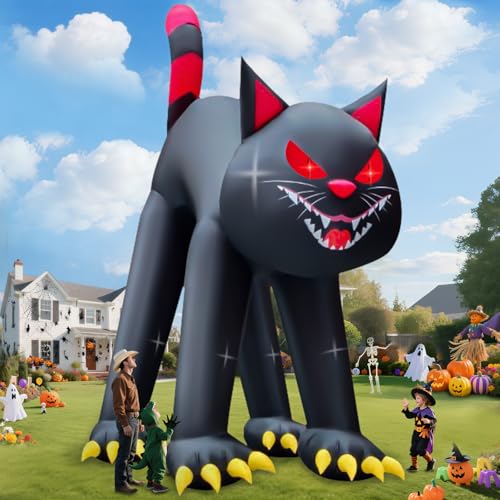 Kalolary 20FT Halloween Aufblasbare Außendekorationen Riesige Schwarze Katze zum Aufblasen mit LED-Lichtern Gruselige aufblasbare Dekoration für Partys Garten Rasen Außenbereiche (Schwarze Katze)