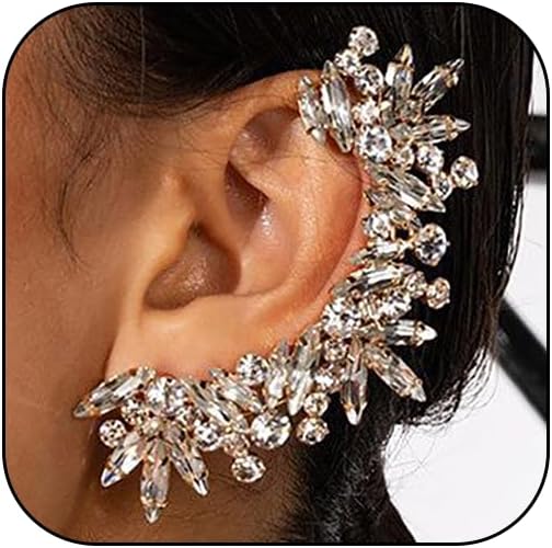Crystal Ear Cuff Earrings for Women Rhinestone No Piercing Crystal Sparkly Ear Cuff Statement Earrings Wedding Party Jewelry