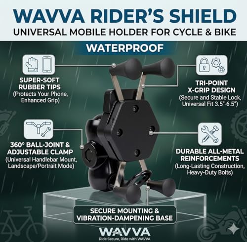 Image of Wavva Universal X-Grip Spider Mobile Holder Bike Cell Phone Spider Adustable Multi-Functional Mobile Holder X Grip Handlebar Mount Smartphone Holder Without Charger -Black