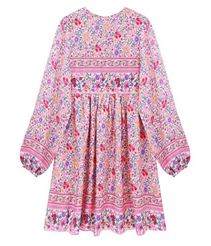 R.Vivimos Womens Long Sleeve Floral Casual Print Cotton Mini Tunic Dress (Medium, LightPink)