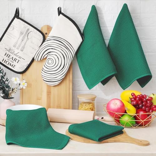 Image of Homaxy 100% Cotton Waffle Weave Kitchen Dish Cloths, Ultra Soft Absorbent Quick Drying Dish Towels, 12 x 12 Inches, 24-Pack, Dark Green