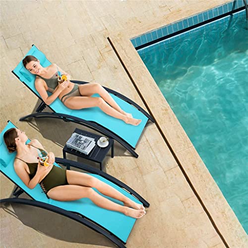 Ycfbh 3Pcs Sun Lounger Recliner Set Aluminum Chaise Lounges,Reclining Chair With 5 Adjustable Backrest, Head Cushion, Table For Garden #TOP3