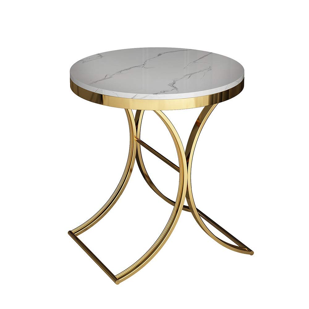 Table basse ronde en marbre noir de 50cm, petit meuble de salon et balcon
