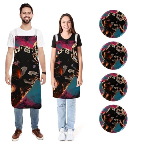 Tablier de cuisine pour joueurs artistiques football réglable avec 2 poches