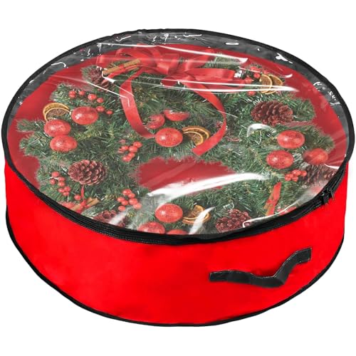XIMEY Contenitore per Ghirlanda Natalizia, Borsa Portaoggetti Corona Natalizie, Custodia Ghirlanda Natale, Contenitore Corona Natale Impermeabile (Rosso traslucido, 30 pollici)