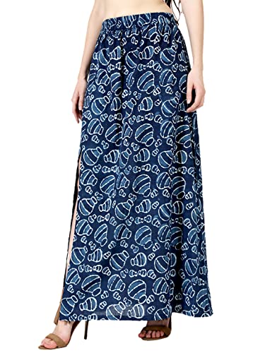 Image of POPWINGS Casual Ethnic Bagru Print Long Slit Skirts for Women || Cotton Long Slit Skirt for Women || Stylish Women Long Skirt for Summer