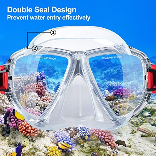 Image of Snorkel Diving Mask Panoramic HD Swim Mask, Anti-Fog Scuba Diving Goggles,Tempered Glass Dive Mask Adult Youth Swim Goggles with Nose Cover for Diving, Snorkeling, Swimming (Clear Black)