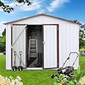 SumKea 6x8 FT Metal Tool Shed, Galvanized Steel Large Outdoor Storage Shed, Storage Shed Equipped with Vents, Tool Shed with Door and Padlock, Ideal for Backyards, Patio Lawns and Outdoor, Brown White