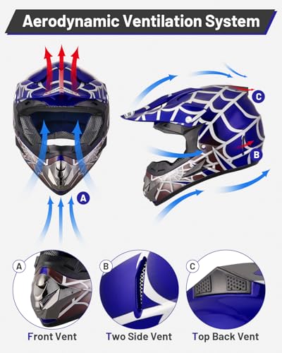 Image of Youth Dirt Bike Helmet DOT Certified for Boys & Girls Ages 5-14, Four Wheeler, Motocross, BMX, MX, UTV, Go Kart, Racing, Skateboard, Baseball