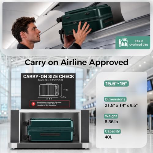 Image of Carry on Luggage Top opening Suitcases, Expandable with Cup&Phone Holder and USB Charging Port,Hardside with Front Pocket Rolling Suitcases with Spinner Wheels&YKK Zippers(Dark Green, 20 Inch)