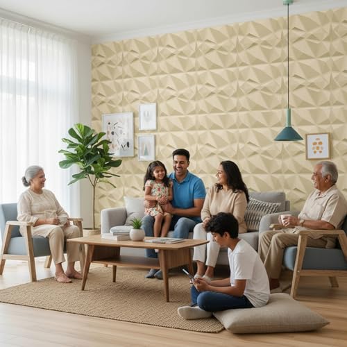 Image of Kayra Decor 3D PVC Wall Panel - PVC Diamond Design, White Tail Color 19.7 inch X 19.7 inch (Pack of 40) - Covers 107.80 Sq. Ft.