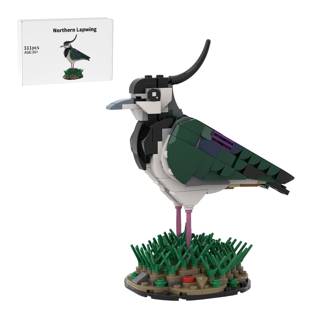 Northen Lapwing-Bird - Juego de bloques de construcción, modelo de pájaro realista con diseño detallado, gran regalo para los amantes de las aves, decoración de escritorio, MOC-242376