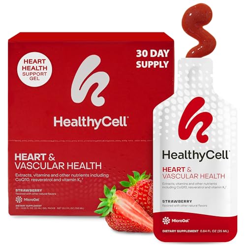 Healthycell Heart & Vascular Health Daily Liquid Supplement - Cardiovascular Support with Beet Root Powder Resveratrol CoQ10 Omega-3 & Vitamin K - 30 Gel Packs