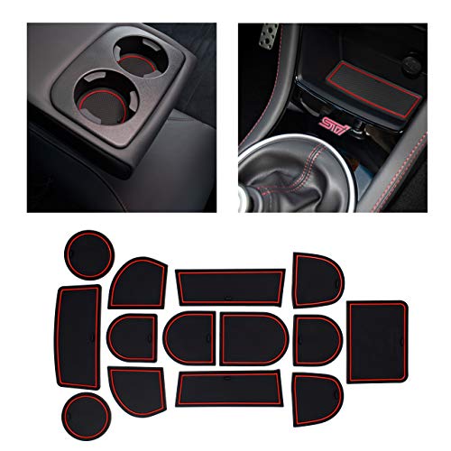 CupHolderHero fits Subaru WRX STI Accessories 2015-2021 Premium Custom Interior Non-Slip Anti Dust Cup Holder Inserts, Center Console Liner Mats, Door Pocket Liners 14-pc Set (Red Trim)