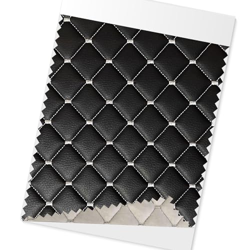 OMAC Embossed Black Faux Leather White Diamond Stitch Car Upholstery Fabric 55