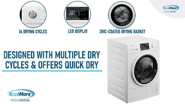 Image of KoolMore 24 inch Electric Ventless Heat Pump Dryer, 4.4 Cu. Ft., For Small Home or Apartment, Stackable Unit, Wrinkle Prevention with Sensor Dry Technology, 16 Drying Cycles [White] [240V] (FLD-5CWHP)
