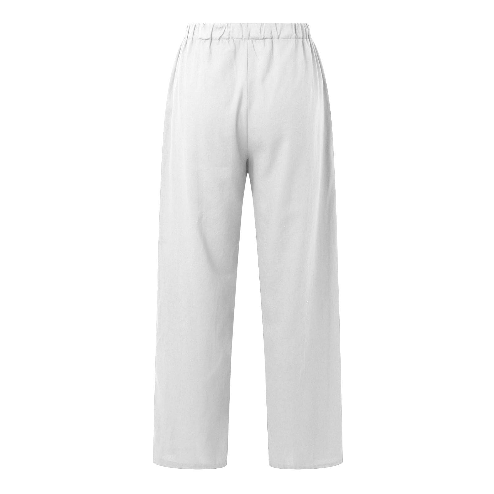 Generisch Pantalon de loisirs d'été pour femme - Pantalon de plage - Couleur unie - En lin - Taille haute - Avec poches - Cordon de serrage - Long - Décontracté - Léger - En lin - Coupe droite - En