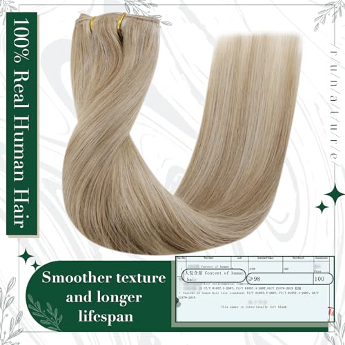RUNATURE Clip-In Real Hair Extensions, Blonde Highlighting, 25 cm, 3 Pieces, Seamless Clip-Ons, Golden Blonde, 50 g - Image 4