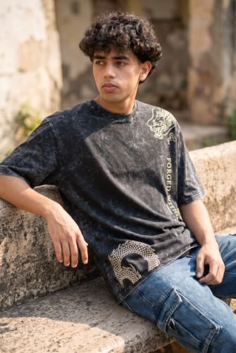 Image of boffi ... 100% Cotton Oversized T-Shirt Unisex Drop Shoulder Dye Washed Street Look Black Pack of 1