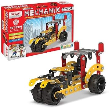 Mechanix Plastic, Rubber, Metal Senior Series, 202 Pieces in The Game, Can Make 21 Different Models, Made in India Game, for 7+ Years of KidsYellow and Red