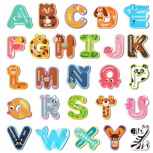 Magnetic Letters, 26 Animal Alphabet Magnets, Fun Preschool Learning Toy, Large Fridge Magnets for Spelling Games, Ideal Educational Gift for Toddlers (Uppercase Letter)