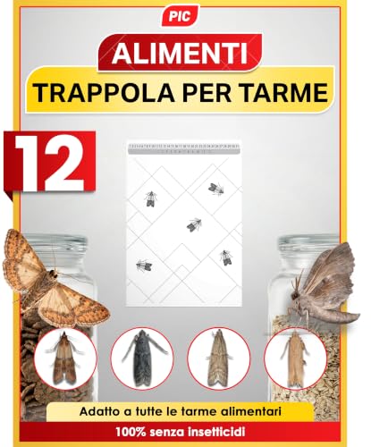 pic trappole per tarme alimentari 12x – trappola farfalline alimentari con feromoni, antitarme alimentari per dispensa e cucina, trappole adesive contro le farfalline del cibo per il diagnosi precoce