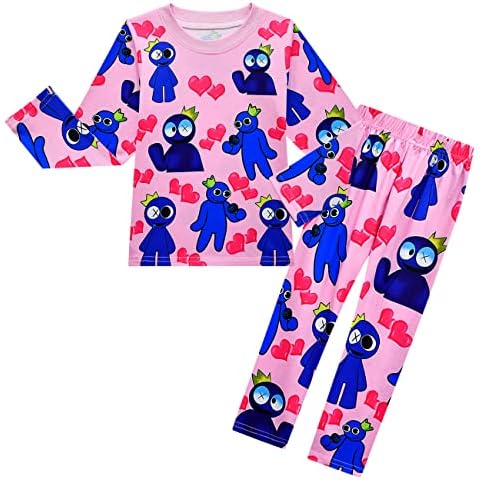 Girls Rainbow.Friend Pajamas Kids 3D Print Cartoon Shirt & Pants Sleepwear Long Set 2-Piece PJs Pink1 7-8 Years Cover