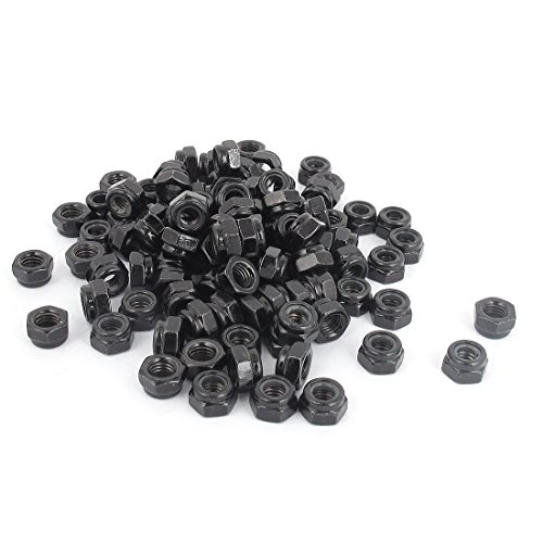 uxcell M5x0.8mm Zinc Plated Nylock Nylon Insert Hex Lock Nuts Black 100pcs
