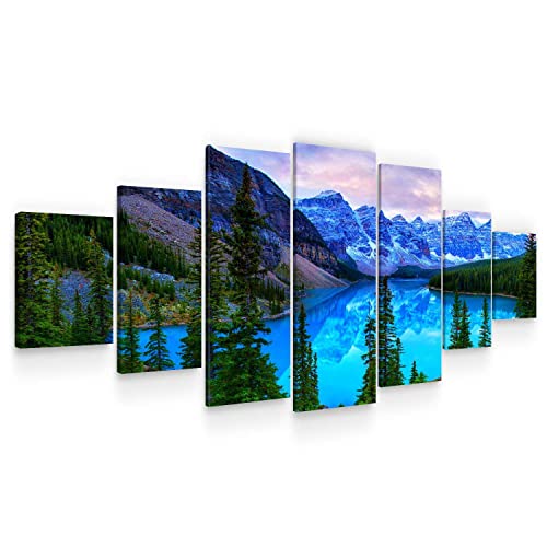Startonight Grande quadro sobre tela paisagem de montanha azul, impressão de qualidade fotográfica emoldurada e pronto para pendurar moderna decoração XXL formato multi-painel 7 peças 100 x 240 cm