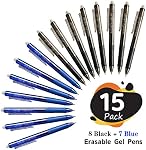 Erasable Gel Pens, 15 Pack Retractable Erasable Pens Clicker, Fine Point, Make Mistakes Disappear, 8 Black 7 Blue Inks for Writing Planner and Crossword Puzzles