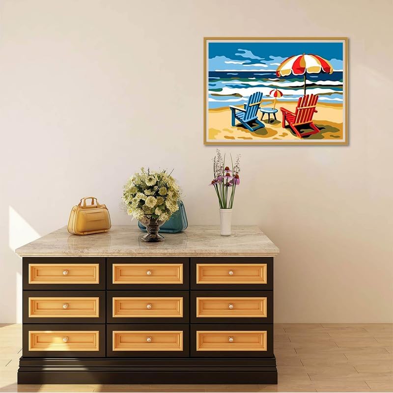 Miniatura 3 de Reofrey Kits de arte de diamantes de imitación redondos para adultos, playa de arena, costa completa, kit de pintura de diamantes de imitación