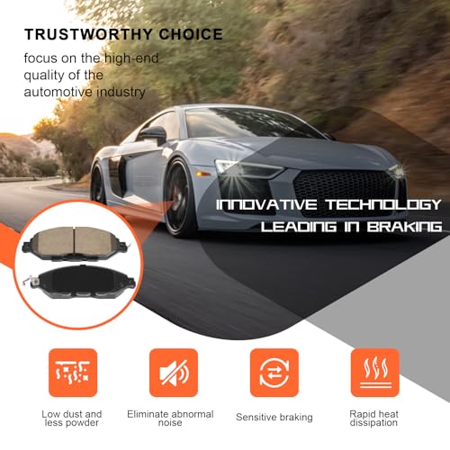 Image of D1649 Front Ceramic Brake Pads w /Hardware Kit Fit For Nissan Pathfinder 2013-2020, Nissan Murano 2015-2023, INFINITI JX35 2013, INFINITI QX60 2014-2020