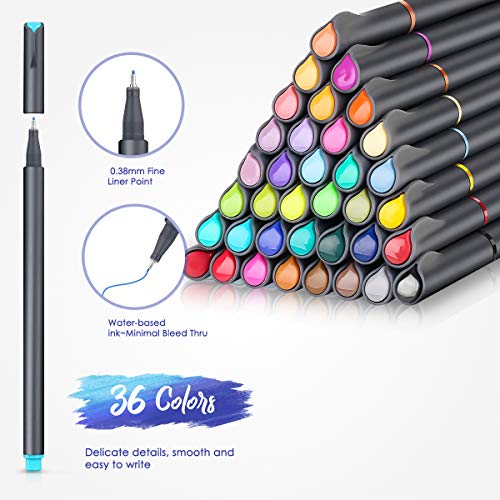 Image of iBayam School Supplies Gifts for Teacher Student Teens Boys Girls Writing Drawing, Back to School Supplies, Colored Pens for Journaling Note Taking, 36 Vibrant Colors, 0.38mm Fine Tip Markers
