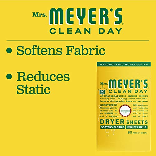 MRS. MEYER'S CLEAN DAY Dryer Sheets, Fabric Softener, Reduces Static, Infused with Essential Oils, Honeysuckle, 80 Count - Image 6