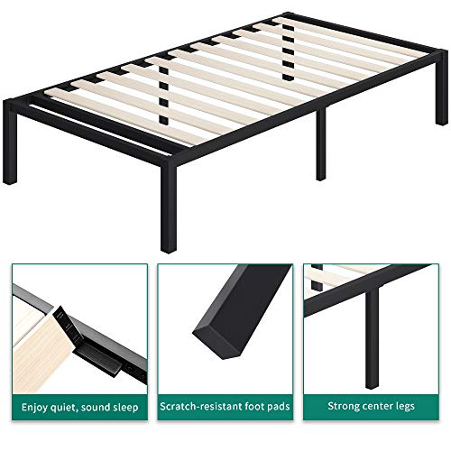 Yitahome 14 Inch Platform Bed Frame, Wood Slats Support Reinforced Mattress Foundation 550 Lbs, Heavy Duty No Box Spring Needed, Black, Twin Size #TOP6