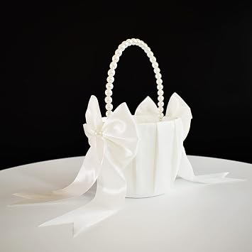 ATAILOVE Flower Girl Baskets Set of 4, Wedding Flower Baskets, Ivory | Pearl Handle, Flower Basket for Wedding