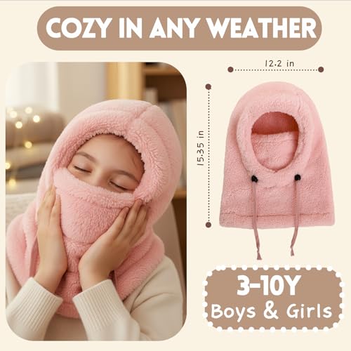 Image of Kids Winter Fleece Hats Balaclava 2PCS,Warm Ski Face Mask Windproof Adjustable Full Cover Neck Warmer for Boys Girls 3-10Y