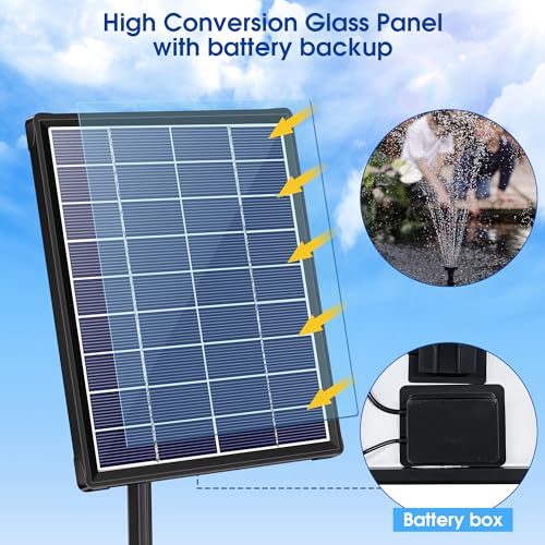 NFESOLAR 6W Solar Fountain for Bird Bath with 3000mAh Battery Backup, DIY Solar Water Pump Outdoor Solar Fountain Pump with 5ft Water Pipe for Garden Birdbath Pond Water Feature